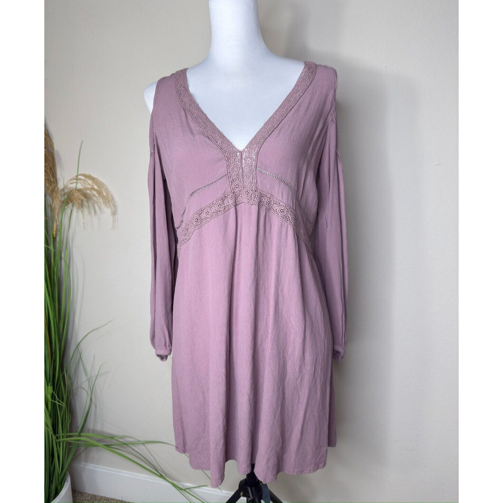 Y2K ASTR Label Silk Bohemian Hippie Peasant S Fairy Off Shoulder Pink Mini Dress - Picture 2 of 8